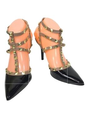 BCBGeneration Darron Studded Strappy Heels Black Patent Pointed Toe Size 7